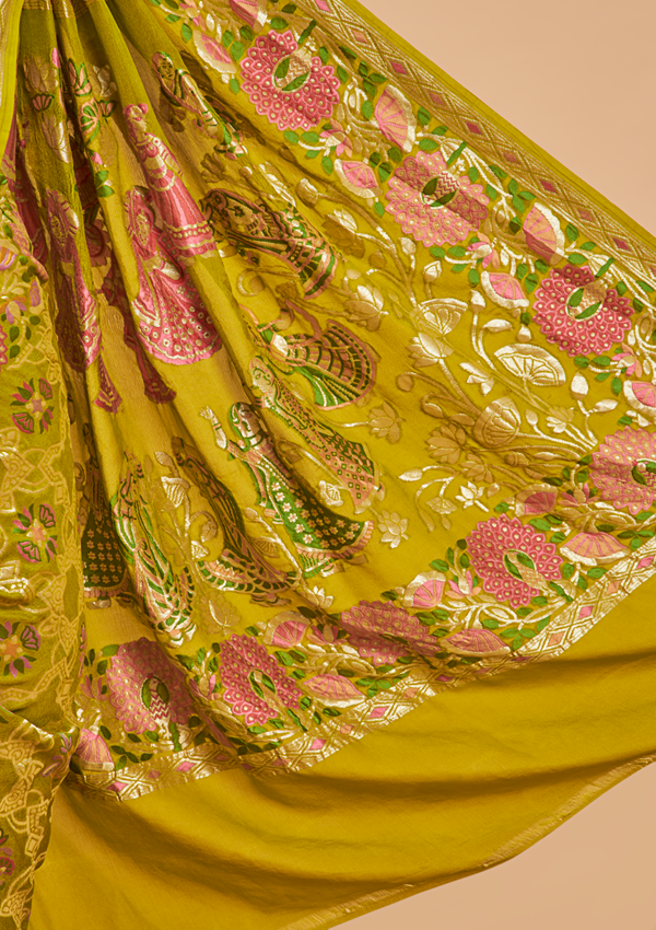 Olive Green Jaal Saree in Georgette