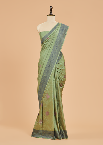 Jade Green without Zari Saree in Silk