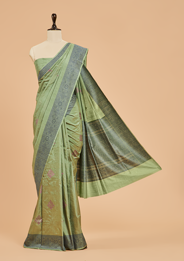 Jade Green without Zari Saree in Silk