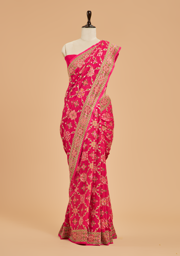 Rani Pink Meenakari Jaal Saree in Georgette