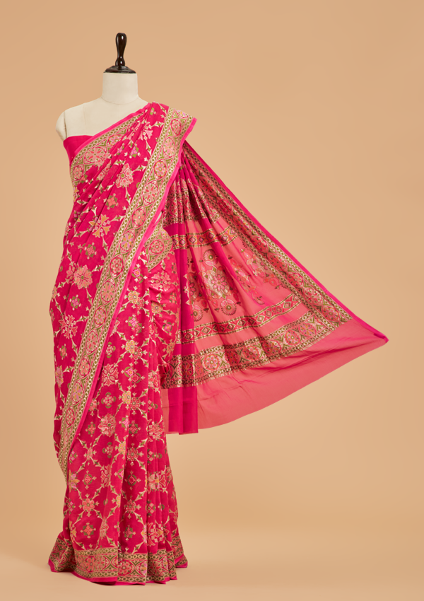 Rani Pink Meenakari Jaal Saree in Georgette