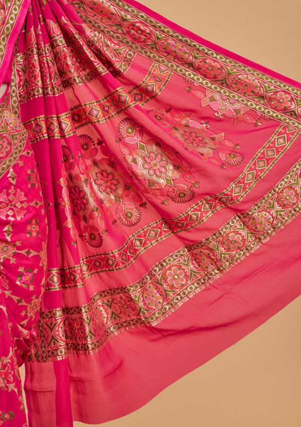 Rani Pink Meenakari Jaal Saree in Georgette