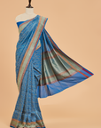 Royal Blue Brocade Saree in Georgette