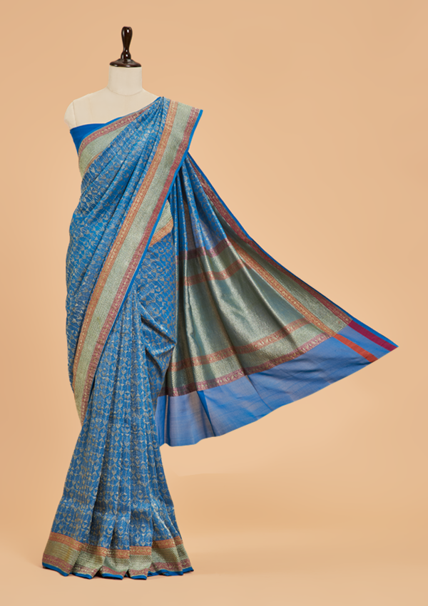 Royal Blue Brocade Saree in Georgette