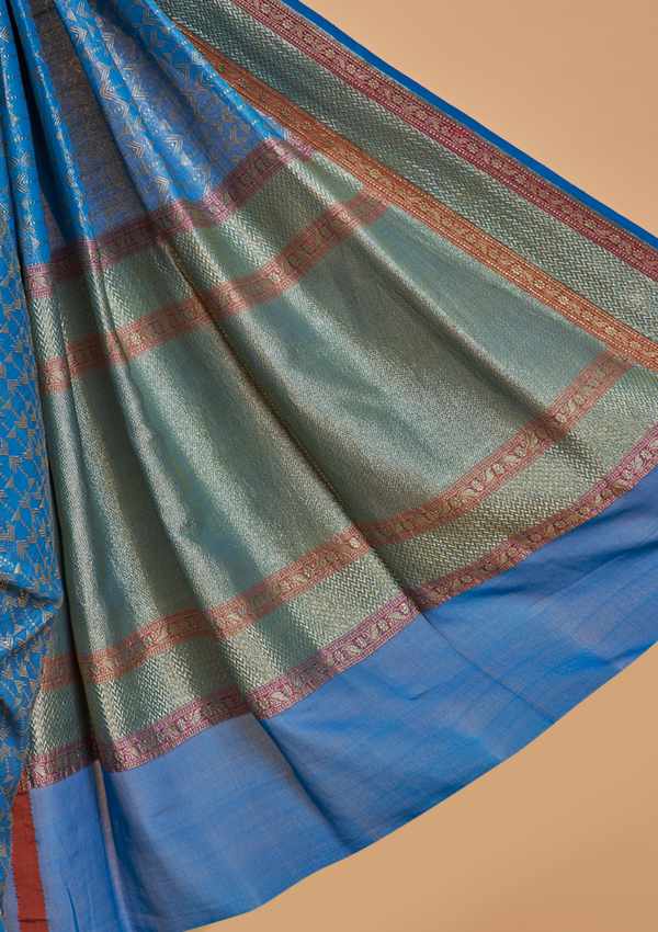 Royal Blue Brocade Saree in Georgette