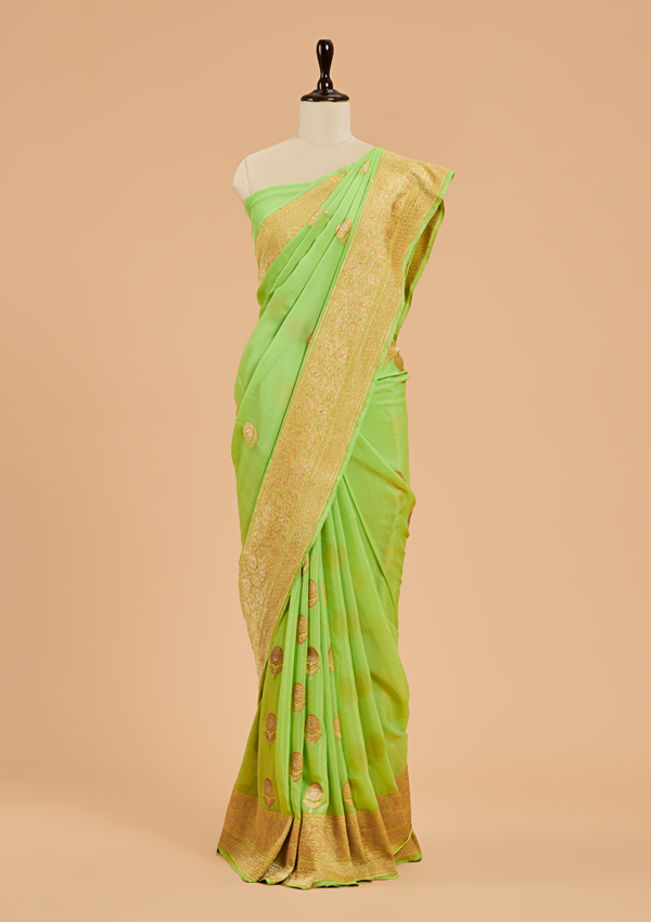 Lemon Green Butta Saree In Georgette