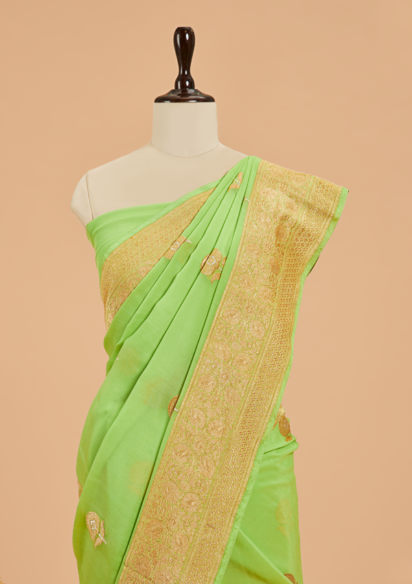 Lemon Green Butta Saree In Georgette