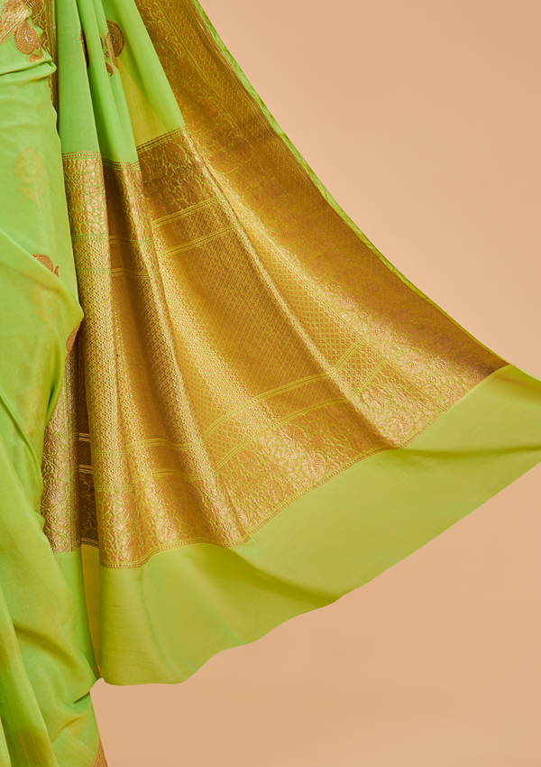 Lemon Green Butta Saree In Georgette