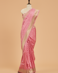 Light Pink Plain Saree in Silk