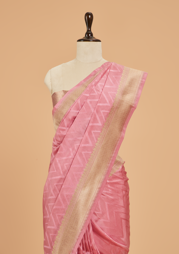 Light Pink Plain Saree in Silk