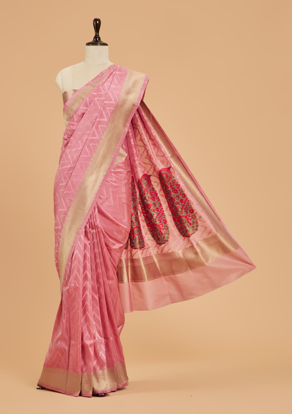 Light Pink Plain Saree in Silk