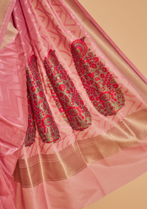 Light Pink Plain Saree in Silk