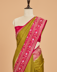 Mehndi Green Plain Saree in Tussar Silk