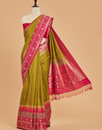 Mehndi Green Plain Saree in Tussar Silk