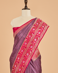 Wine Plain Saree in Tussar Silk