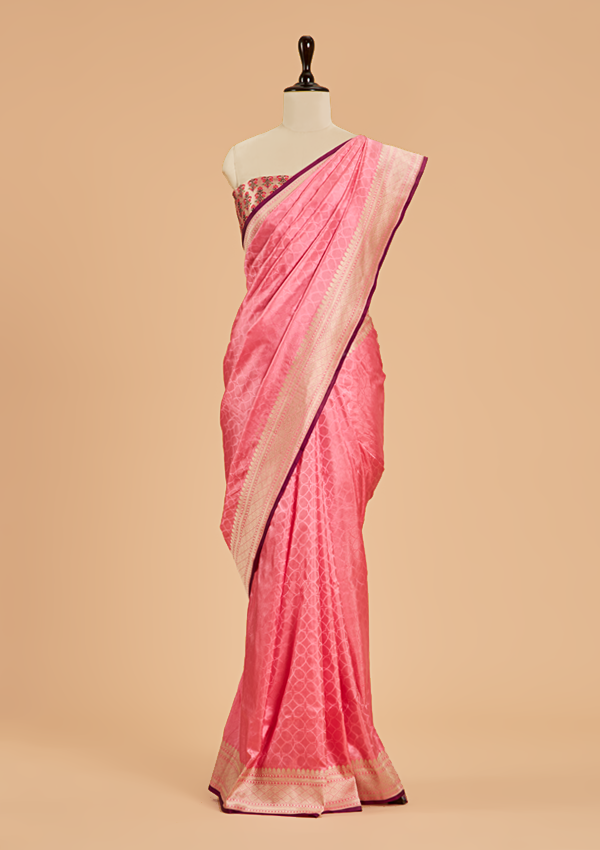 Gajar Pink Plain Saree in Silk