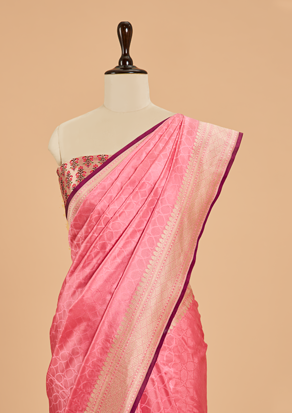 Gajar Pink Plain Saree in Silk