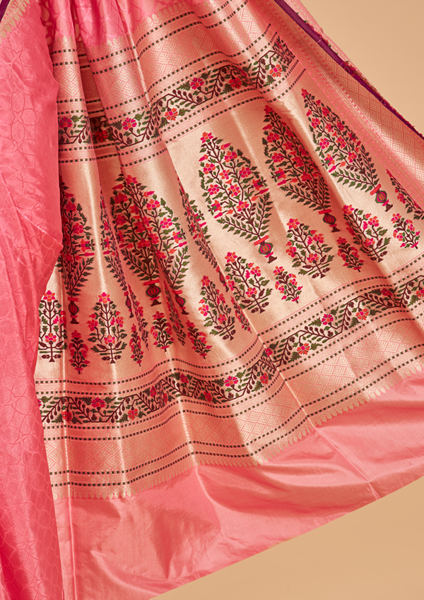 Gajar Pink Plain Saree in Silk