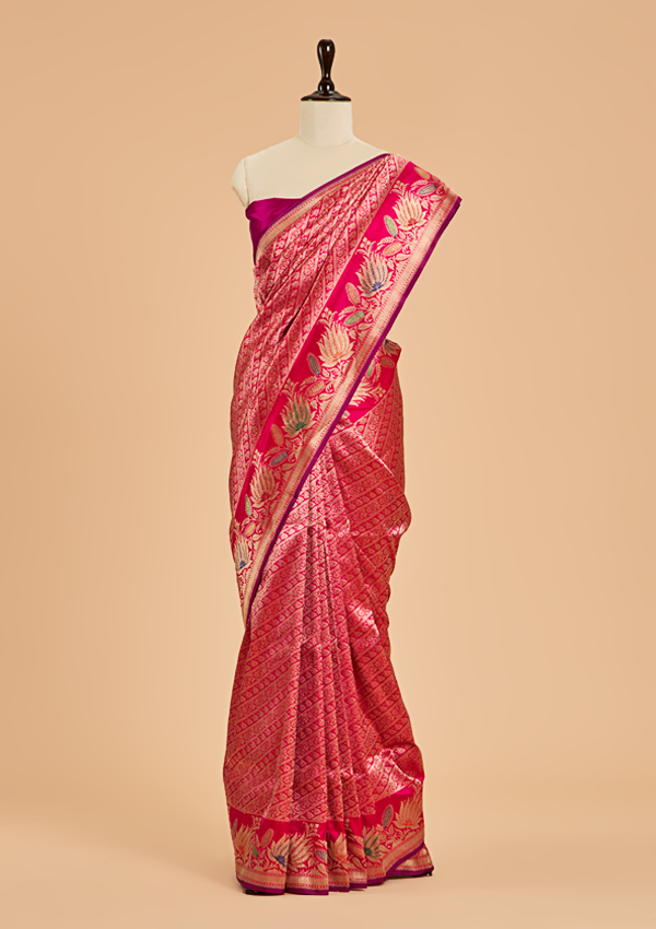 Rani Pink Brocade Saree in Silk