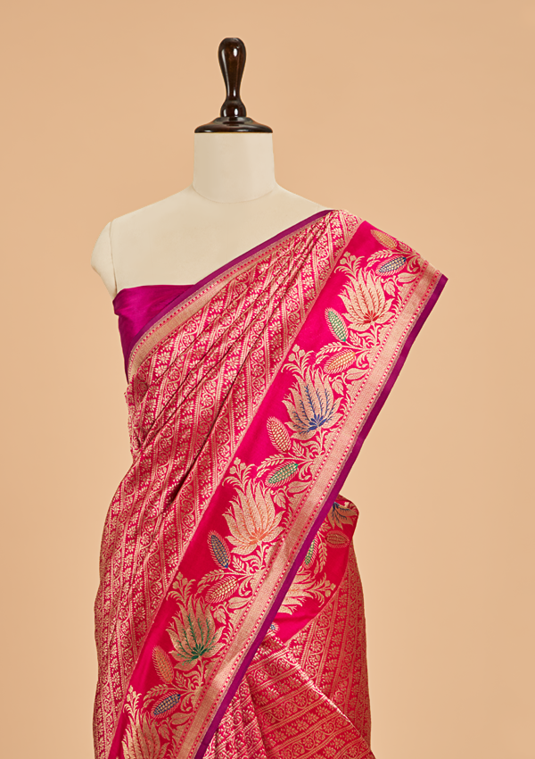 Rani Pink Brocade Saree in Silk