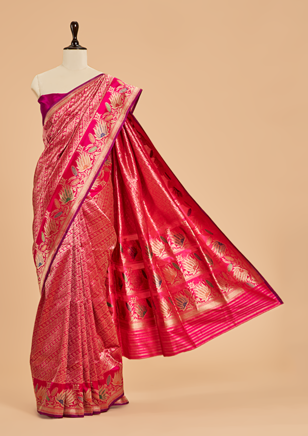 Rani Pink Brocade Saree in Silk