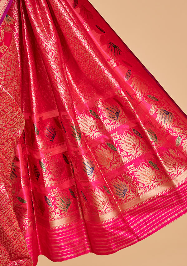 Rani Pink Brocade Saree in Silk