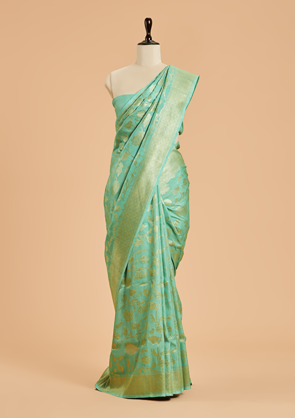 Sea Green Jaal in Georgette Tussar