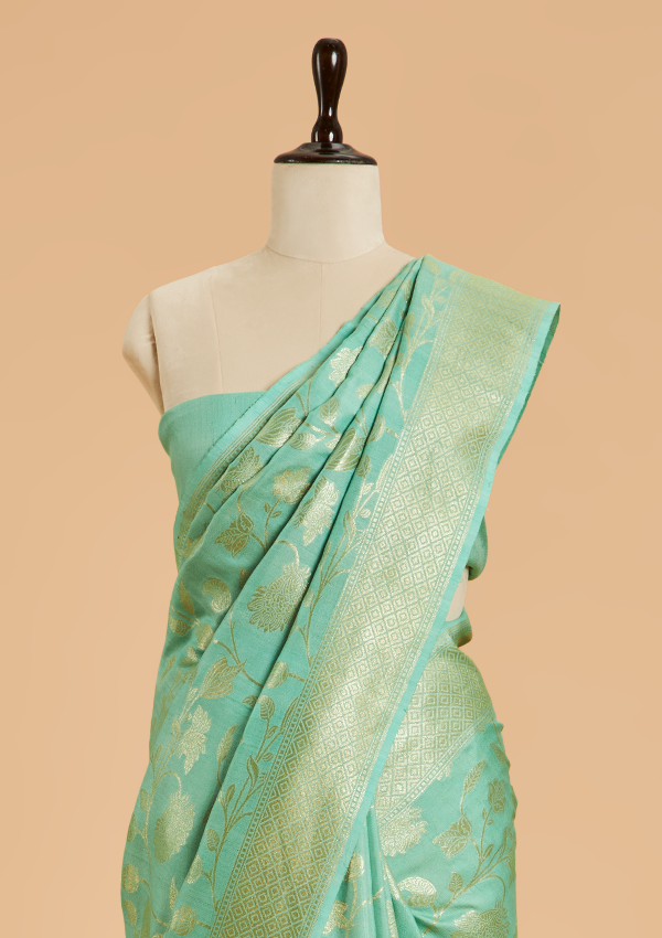 Sea Green Jaal in Georgette Tussar