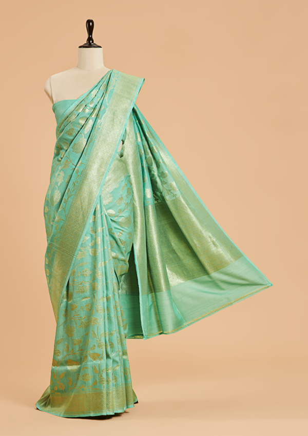 Sea Green Jaal in Georgette Tussar