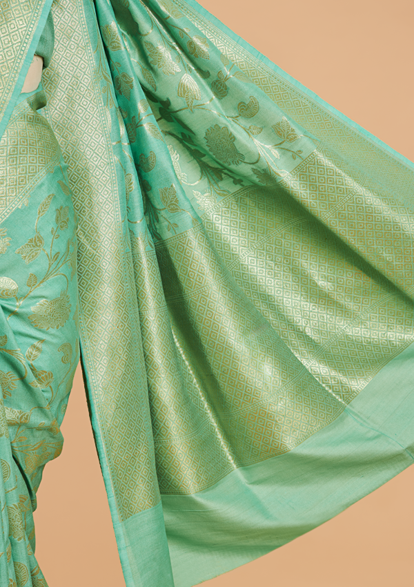 Sea Green Jaal in Georgette Tussar