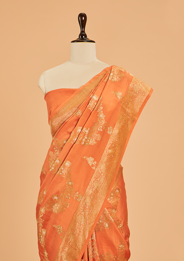 Orange Lehariya Saree in Muslin Silk