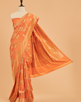 Orange Lehariya Saree in Muslin Silk