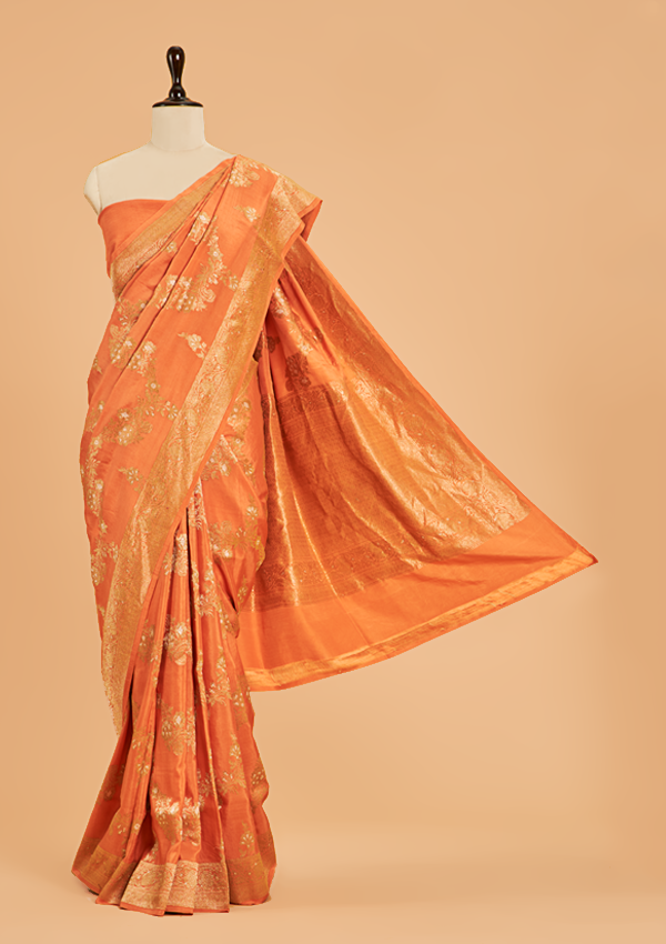 Orange Lehariya Saree in Muslin Silk