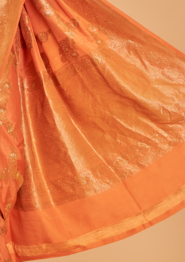 Orange Lehariya Saree in Muslin Silk