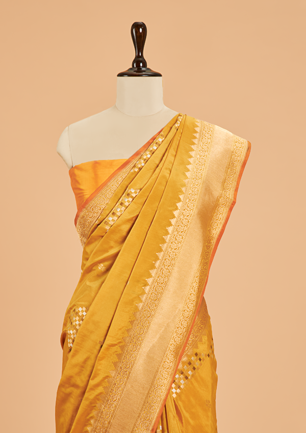 Yellow Lehariya Saree in Silk