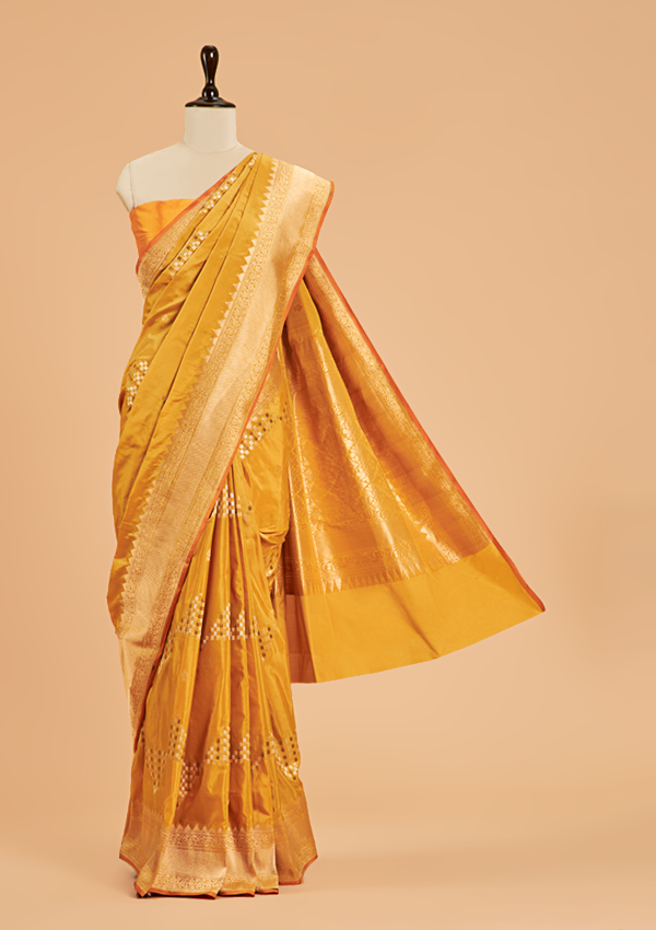 Yellow Lehariya Saree in Silk