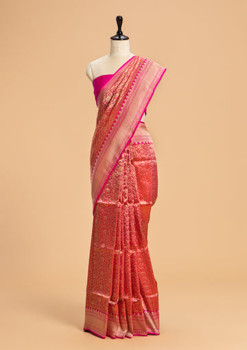 Rani Pink Brocade Saree in Silk