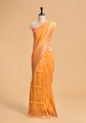 Peach Brocade Silk Saree