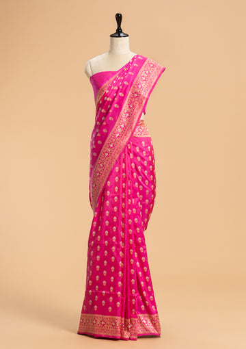 Pink Kadwa Butta Silk Saree