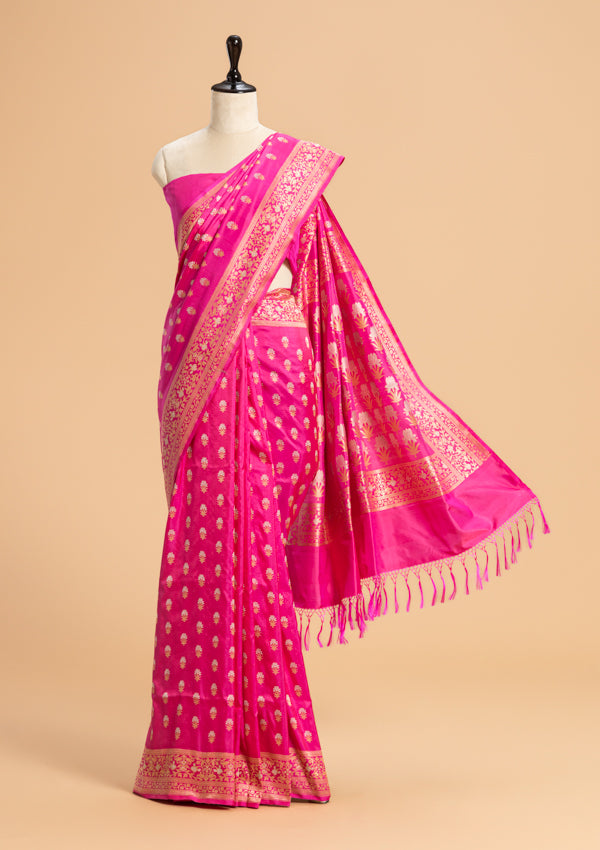 Pink Kadwa Butta Silk Saree