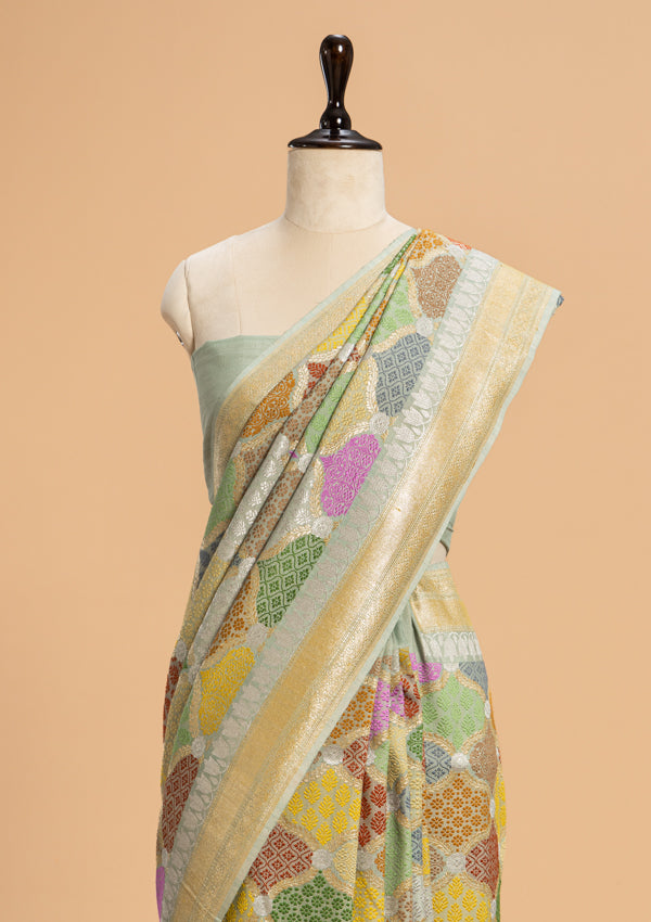 Light Green Rangkat Georgette Tussar Saree