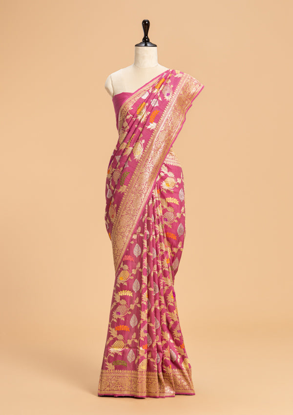 Wine Kadwa Jaal Georgette Tussar Saree