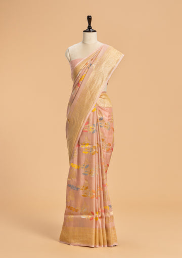 Light Pink Kadwa Jaal Georgette Tussar Saree