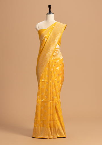 Mustard Yellow Jamdani Silk Saree