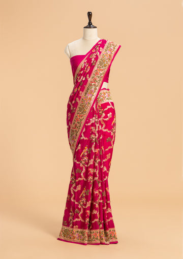 Rani Pink Meenakari Jaal Georgette Saree