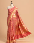 Gajar Pink Jamdani Silk saree