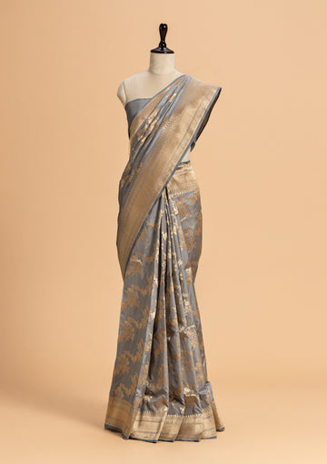 Grey Jamdani Silk Saree