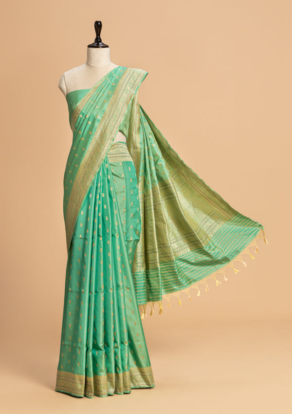 Sea Green Kadwa Butta Silk Saree