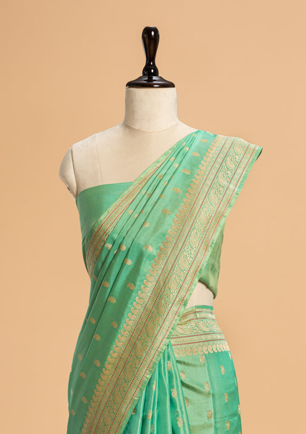 Sea Green Kadwa Butta Silk Saree