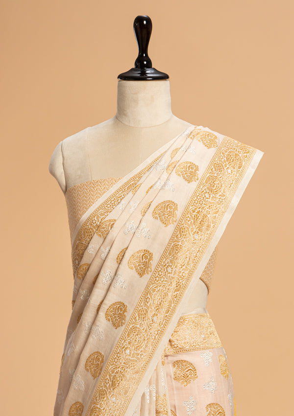 Off-White Kadwa Butta Muslin Silk Saree